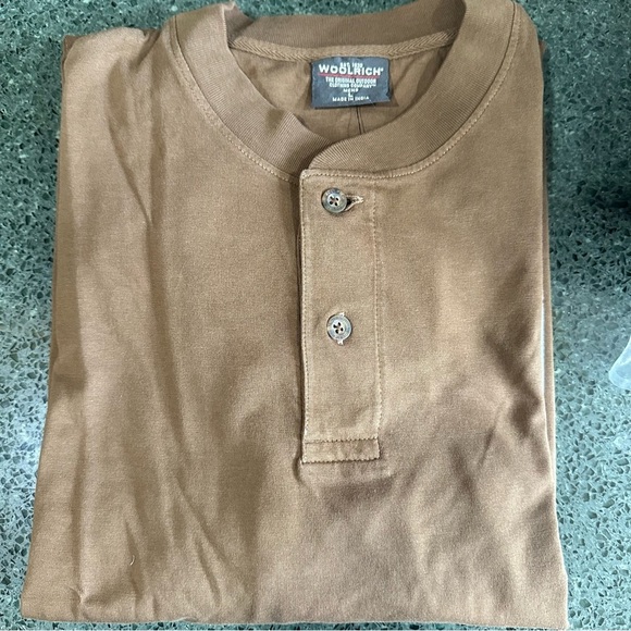 Woolrich Men’s Henley Long Sleeve Pullover Shirt Nut Brown Large NEW - Picture 1 of 8
